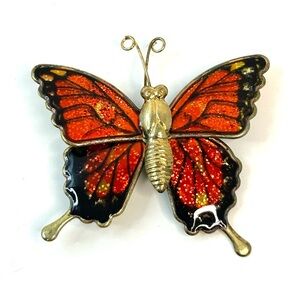 Butterfly Brooch Metal Enamel Handmade Jewelry Vintage Monarch Butterfly Pin